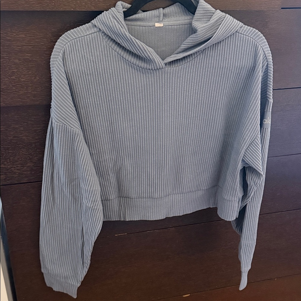 ALO Yoga Steel Blue Ribbed cropped Sweater